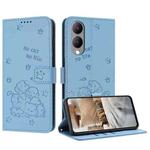 For vivo Y17s Global / Y36i 5G Embossed Kitten Phone Leather Case with Lanyard(Blue)