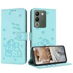 For vivo Y200 5G Global Embossed Kitten Phone Leather Case with Lanyard(Mint Green)