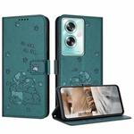 For OnePlus Nord N30 SE 5G Global Embossed Kitten Phone Leather Case with Lanyard(Dark Green)