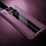 For Huawei Mate 30 Pro First Layer Cowhide + Glass Back Protective Case(Purple)