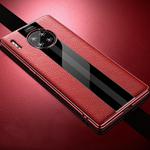 For Huawei Mate 30 First Layer Cowhide + Glass Back Protective Case(Red)