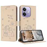 For OPPO A3x 5G India / A3 4G Embossed Kitten Phone Leather Case with Lanyard(Beige)