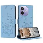 For OPPO A3x 5G India / A3 4G Embossed Kitten Phone Leather Case with Lanyard(Blue)