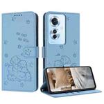 For OPPO Reno11 F Global Embossed Kitten Phone Leather Case with Lanyard(Blue)