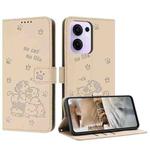 For OPPO Reno13 F 5G / 4G Embossed Kitten Phone Leather Case with Lanyard(Beige)