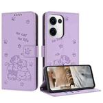 For OPPO Reno13 5G Global Embossed Kitten Phone Leather Case with Lanyard(Purple)