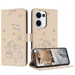 For OPPO Reno13 5G Global Embossed Kitten Phone Leather Case with Lanyard(Beige)