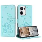 For OPPO Reno13 5G Global Embossed Kitten Phone Leather Case with Lanyard(Mint Green)