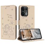 For OPPO Reno13 Pro 5G Global Embossed Kitten Phone Leather Case with Lanyard(Beige)