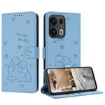 For OPPO Reno13 Pro 5G Global Embossed Kitten Phone Leather Case with Lanyard(Blue)