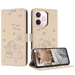 For OPPO A5 Pro 5G Global Embossed Kitten Phone Leather Case with Lanyard(Beige)