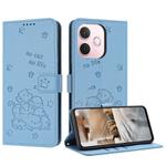 For OPPO A5 Pro 5G Global Embossed Kitten Phone Leather Case with Lanyard(Blue)