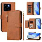 For Xiaomi 14 Pro Global Multi-Card Slots Zipper Wallet Leather Phone Case(Brown)