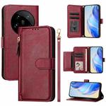 For Xiaomi 14 Ultra Global Multi-Card Slots Zipper Wallet Leather Phone Case(Dark Red)