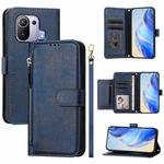 For Xiaomi Mi 11 Pro Multi-Card Slots Zipper Wallet Leather Phone Case(Blue)