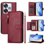 For Xiaomi Poco F6 Multi-Card Slots Zipper Wallet Leather Phone Case(Dark Red)