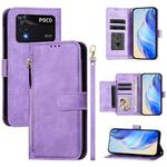 For Xiaomi Poco M4 Pro 4G Multi-Card Slots Zipper Wallet Leather Phone Case(Purple)