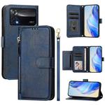 For Xiaomi Poco X4 Pro 5G Multi-Card Slots Zipper Wallet Leather Phone Case(Blue)