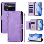 For Xiaomi Poco X4 Pro 5G Multi-Card Slots Zipper Wallet Leather Phone Case(Purple)