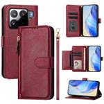 For Xiaomi 15S Pro Multi-Card Slots Zipper Wallet Leather Phone Case(Dark Red)
