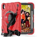 For iPad 10th Gen 10.9 2022 Bat Hand Grip Turntable Stand Tablet Case(Red Black)