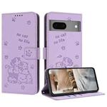 For Google Pixel 7 Embossed Kitten Phone Leather Case with Lanyard(Purple)