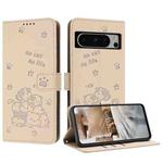 For Google Pixel 8 Pro Embossed Kitten Phone Leather Case with Lanyard(Beige)