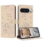 For Google Pixel 10 Pro XL Embossed Kitten Phone Leather Case with Lanyard(Beige)