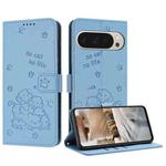 For Google Pixel 10 Pro XL Embossed Kitten Phone Leather Case with Lanyard(Blue)