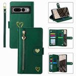 For Google Pixel 7 Pro POLA Love Multi-Card Slots Zipper Wallet Leather Phone Case(Dark Green)