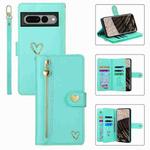 For Google Pixel 7 Pro POLA Love Multi-Card Slots Zipper Wallet Leather Phone Case(Light Green)