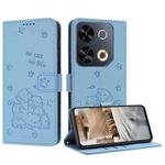 For itel P65 4G / P671L Embossed Kitten Phone Leather Case with Lanyard(Blue)