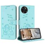 For itel S23 Embossed Kitten Phone Leather Case with Lanyard(Mint Green)