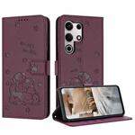 For itel S25 Ultra Embossed Kitten Phone Leather Case with Lanyard(Wine Red)