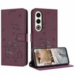 For itel S25 Embossed Kitten Phone Leather Case with Lanyard(Wine Red)