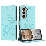 For itel A95 5G Embossed Kitten Phone Leather Case with Lanyard(Mint Green)