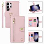For Samsung Galaxy S23 Ultra 5G POLA Love Multi-Card Slots Zipper Wallet Leather Phone Case(Pink)