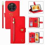 For Huawei Mate 50 Pro POLA Love Multi-Card Slots Zipper Wallet Leather Phone Case(Red)