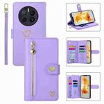 For Huawei Mate 50 Pro POLA Love Multi-Card Slots Zipper Wallet Leather Phone Case(Purple)