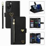 For Huawei P60 Pro POLA Love Multi-Card Slots Zipper Wallet Leather Phone Case(Black)