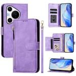 For Huawei Pura 70 Pro / Pura 70 Pro+ Multi-Card Slots Zipper Wallet Leather Phone Case(Purple)