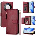 For Huawei Mate 60 Multi-Card Slots Zipper Wallet Leather Phone Case(Dark Red)