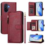 For Huawei Enjoy 50 4G / nova Y70 Plus Multi-Card Slots Zipper Wallet Leather Phone Case(Dark Red)