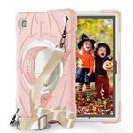 For Samsung Galaxy Tab A8 Bat Hand Grip Turntable Stand Tablet Case(Pink White)