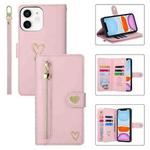 For iPhone 11 POLA Love Multi-Card Slots Zipper Wallet Leather Phone Case(Pink)
