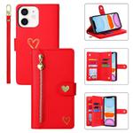 For iPhone 11 POLA Love Multi-Card Slots Zipper Wallet Leather Phone Case(Red)