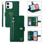 For iPhone 11 POLA Love Multi-Card Slots Zipper Wallet Leather Phone Case(Dark Green)