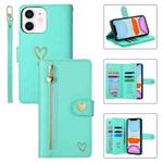 For iPhone 11 POLA Love Multi-Card Slots Zipper Wallet Leather Phone Case(Light Green)