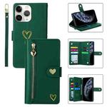 For iPhone 11 Pro POLA Love Multi-Card Slots Zipper Wallet Leather Phone Case(Dark Green)