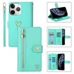 For iPhone 11 Pro POLA Love Multi-Card Slots Zipper Wallet Leather Phone Case(Light Green)